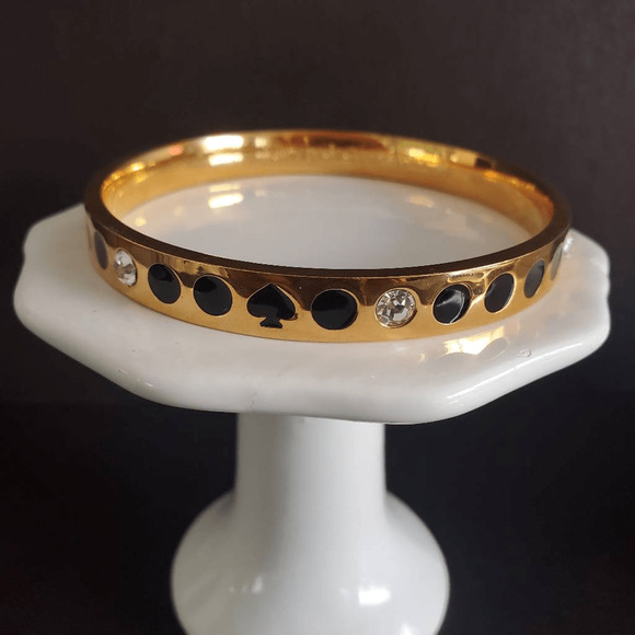 Kate Spade Spot the Spade Bangle Gold Plated with Black and Crystal‎ Accents - Picture 6 of 6
